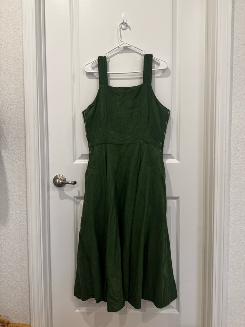 Son de Flor forest green linen Pinafore dress
